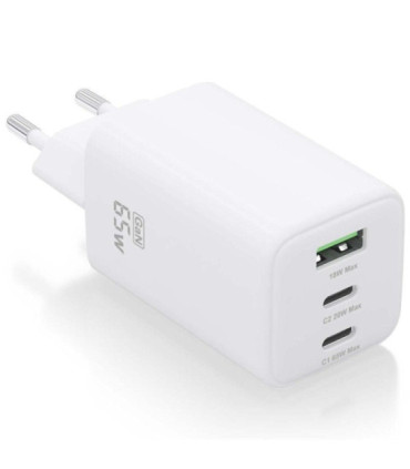 Cargador de pared gan aisens asch-65w3p041-w/ 2xusb tipo-c/ 1xusb/ 65w
