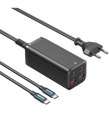Cargador de pared vention fbsbg-eu/ 2xusb tipo-c + cable usb tipo-c/ 2xusb/ 100w