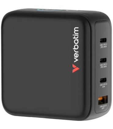 Cargador de pared universal gan para viaje verbatim mini gan charger con pantalla/ 3xusb tipo-c/ 1xusb/ 140w