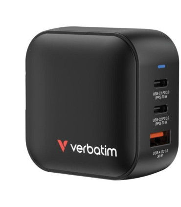 Cargador de pared universal gan para viaje verbatim mini gan wall charger/ 2xusb tipo-c/ 1xusb/ 70w
