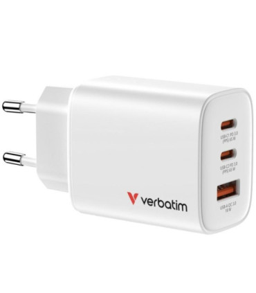 Cargador de pared gan verbatim essentials/ 2xusb tipo-c/ 1xusb/ 65w