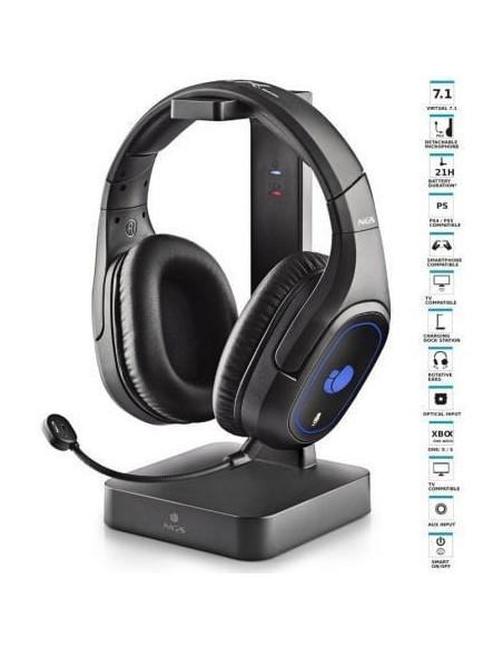 Auriculares inalámbricos gaming con micrófono ngs ghx-600/ jack 3.5/ usb 2.0/ óptica/ negros
