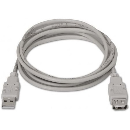 Cable alargador usb 2.0 aisens a101-0013/ usb macho - usb hembra/ hasta 2.5w/ 60mbps/ 1.8m/ beige