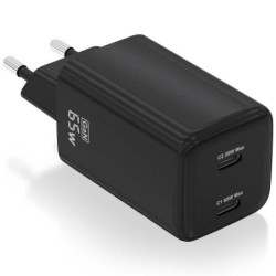 Cargador de pared gan aisens asch-65w2p040-bk/ 2xusb tipo-c/ 65w