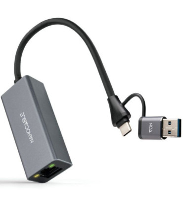 Adaptador usb macho + usb tipo-c macho - rj45 nanocable 10.03.0411/ 1000mbps
