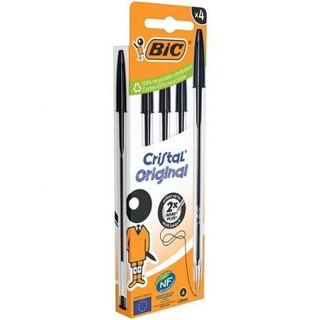 Bolígrafos de tinta de aceite bic cristal original 516335/ 4 unidades/ negros