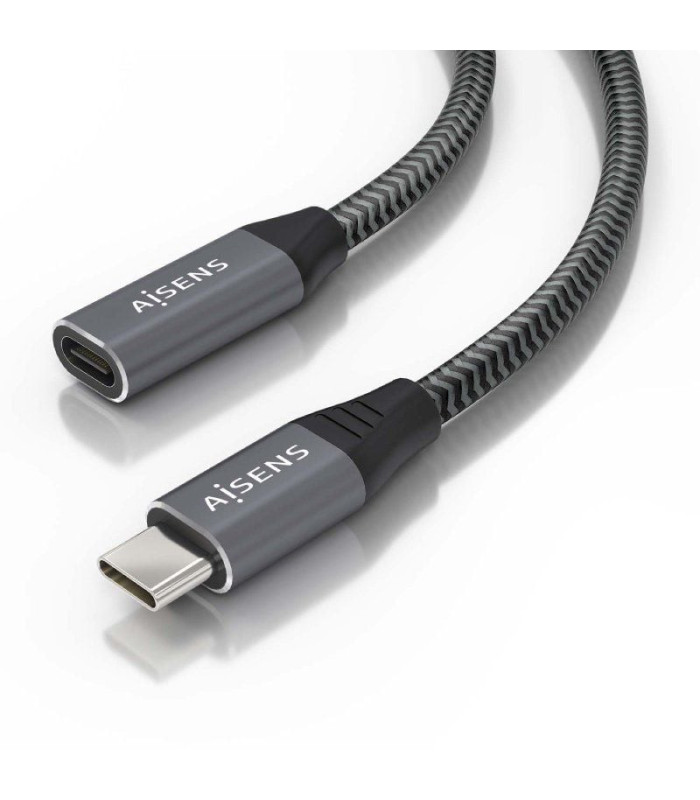Cable alargador usb 3.2 aisens a107-0761/ usb tipo-c macho - usb tipo-c hembra/ hasta 100w/ 20gbps/ 1.5m/ gris