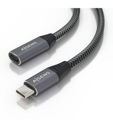 Cable alargador usb 3.2 aisens a107-0761/ usb tipo-c macho - usb tipo-c hembra/ hasta 100w/ 20gbps/ 1.5m/ gris