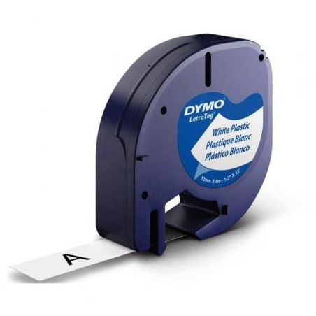 Cinta rotuladora adhesiva de plástico dymo 91221/ para letratag/ 12mm x 4m/ negra-blanca