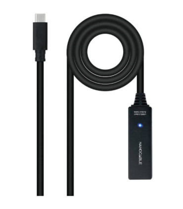 Cable alargador usb tipo-c 3.2 con amplificador nanocable 10.01.1311/ usb tipo-c macho - usb tipo-c hembra/ 5m/ negro