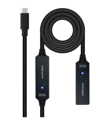 Cable alargador usb tipo-c 3.2 con amplificador nanocable 10.01.1312/ usb tipo-c macho - usb tipo-c hembra/ 10m/ negro