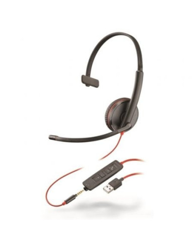 Auriculares plantronics blackwire c3215/ con micrófono/ jack 3.5/ usb/ negros