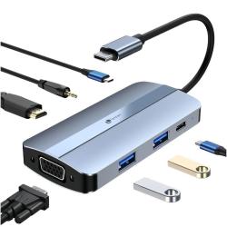 Docking USB Tipo-C Leotec LEDS04/ 2xUSB/ 1xUSB Tipo-C/ 1xUSB Tipo-C PD/ 1xHDMI 4K/ 1xVGA/ 1xAudio/ Azul