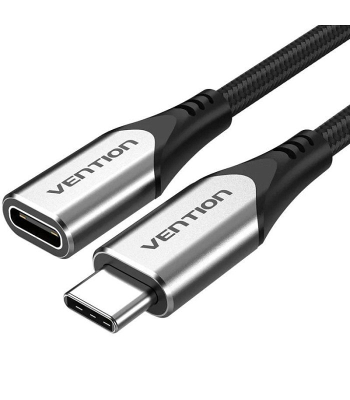Cable alargador usb 3.1 tipo-c vention tabhf/ usb tipo-c macho - usb tipo-c hembra/ hasta 60w/ 5gbps/ 1m/ gris
