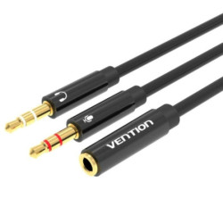 Cable estéreo vention bbtby/ 2x jack 3.5 macho - jack 3.5 hembra/ 30cm/ negro