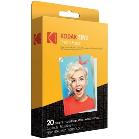 Papel fotográfico para cámara printomatic y step touch kodak zink/ 2'x3'/ 20g/ 20 hojas