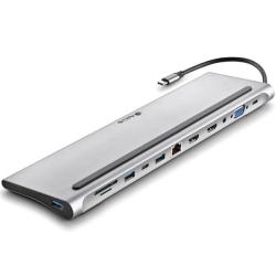 Docking USB Tipo-C NGS WonderDock12/ 3xUSB/ 2xHDMI 4K/ 1xVGA/ 1xRJ45/ 1xLector de Tarjetas/ 1xJack 3.5/ 1xUSB Tipo-C PD/ Gris