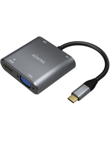 Conversor aisens a109-0626/ hdmi hembra - vga hembra - usb tipo-c macho - usb hembra - usb tipo-c hembra/ 15cm/ gris