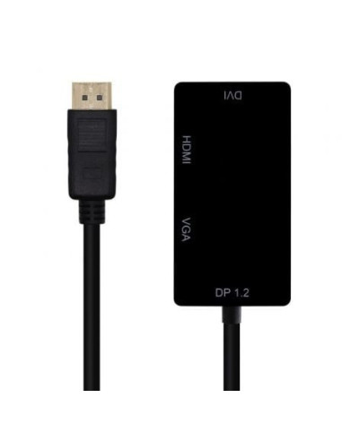 Cable conversor aisens a125-0465/ displayport macho/ vga hembra - dvi hembra - hdmi hembra/ 15cm/ negro