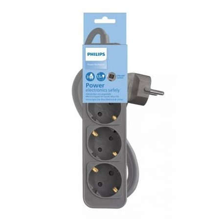 Regleta con interruptor philips chp2134g/ 3 tomas de corriente/ cable 1.5m/ gris