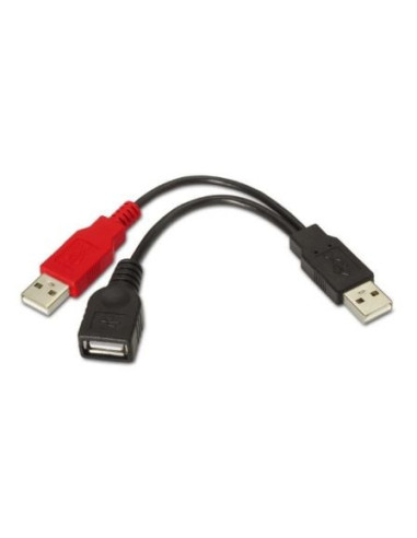 Cable usb 2.0 + alimentación aisens a101-0030/ usb hembra + usb macho - usb macho/ 15cm/ negro/ rojo