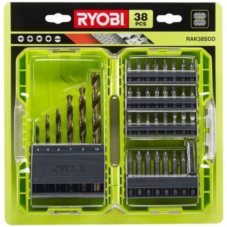 Estuche de 38 puntas para perforación y atornillar ryobi rak38sdd