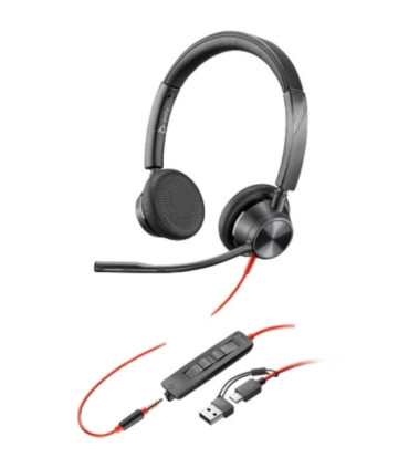 Auriculares poly blackwire 3325 + adaptador usb-c/a/ con micrófono/ jack 3.5mm/ negro