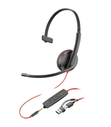 Auricular poly blackwire 3215 + adaptador usb-c/a/ con micrófono/ jack 3.5mm/ negro