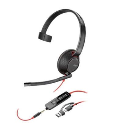Auricular poly blackwire 5210 + adaptador usb-c/a/ con micrófono/ jack 3.5mm/ negro