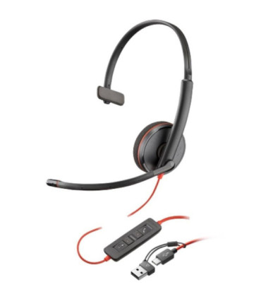 Auricular poly blackwire 3210 + adaptador usb-c/a/ con micrófono/ usb tipo-c/ bulk/ negro