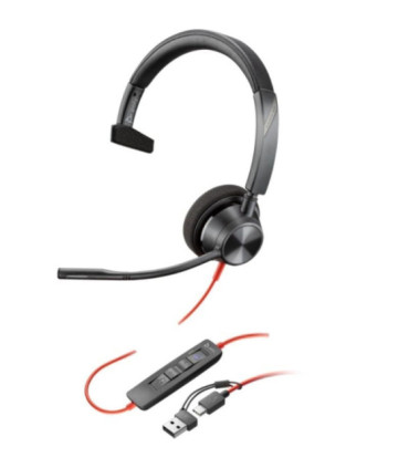 Auricular poly blackwire 3310 para microsoft teams + adaptador usb-c/a/ con micrófono/ usb tipo-c/ negro