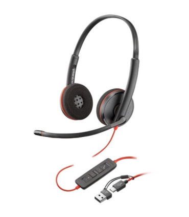 Auriculares poly blackwire 3220 + adaptador usb-c/a/ con micrófono/ usb tipo-c/ negro