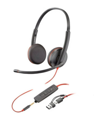 Auriculares poly blackwire 3225 + 3.5 mm + adaptador usb-c/a/ con micrófono/ jack 3.5 - usb tipo-c/ bulk/ negros