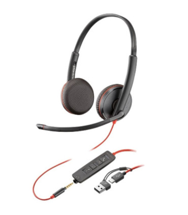 Auriculares poly blackwire 3225 + adaptador usb-c/a/ con micrófono/ jack 3.5mm/ negro