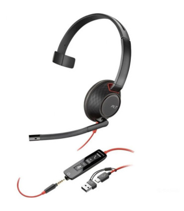 Auricular poly blackwire 5210 + 3.5 mm + adaptador usb-c/a/ con micrófono/ jack 3.5 - usb tipo-c/ jack 3.5 - usb tipo-c/ bulk/