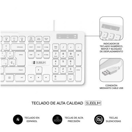 Teclado subblim business slim silencioso/ blanco
