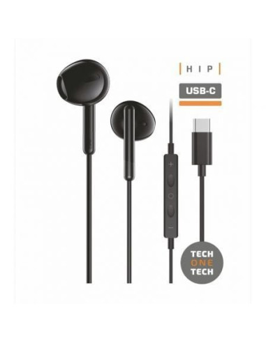 Auriculares intrauditivos tech one tech eartech tec1302/ con micrófono/ usb tipo-c/ negros