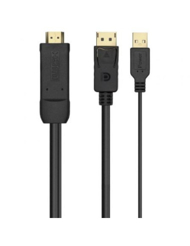 Cable conversor aisens a122-0641/ hdmi macho - displayport macho + usb macho/ 10cm + 1.8m/ negro