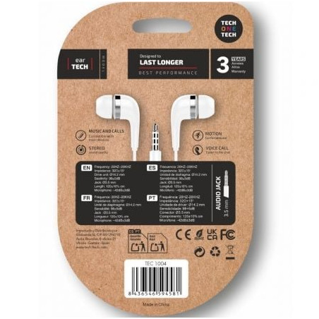 Auriculares intrauditivos tech one tech soft eartech tec1004/ con micrófono/ jack 3.5/ blancos