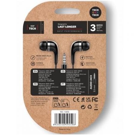 Auriculares intrauditivos tech one tech soft eartech tec1005/ con micrófono/ jack 3.5/ negros