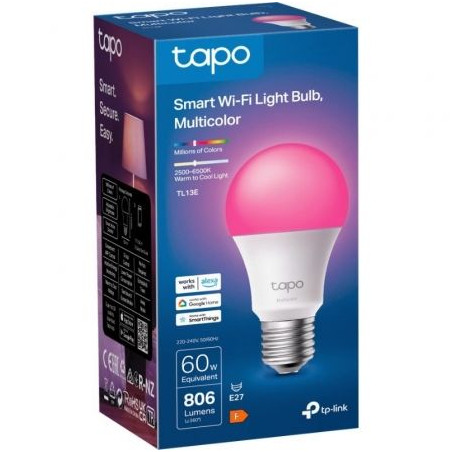 Bombilla inteligente tp-link tapo tl13e/ casquillo e27/ 8.3w/ 806 lúmenes/ 2500 - 6500k