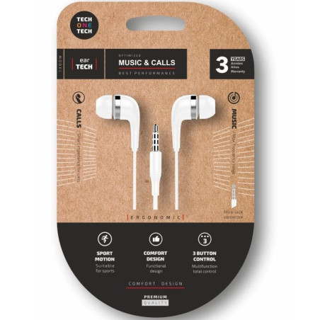 Auriculares intrauditivos tech one tech soft eartech tec1004/ con micrófono/ jack 3.5/ blancos