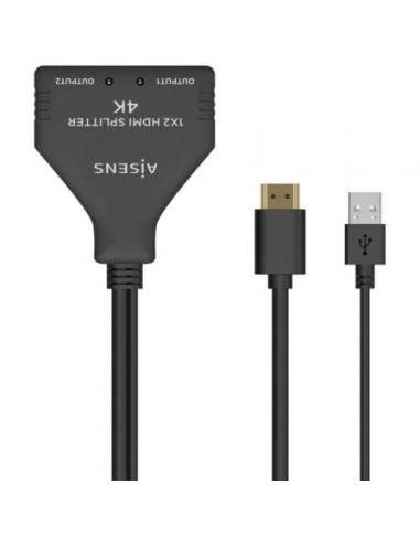 Duplicador hdmi 4k aisens a123-0654/ 2 hdmi hembra - hdmi macho - usb macho/ 30cm/ negro