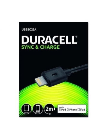 Cable usb lightning duracell usb5022a/ usb macho - lightning macho/ 2m/ negro