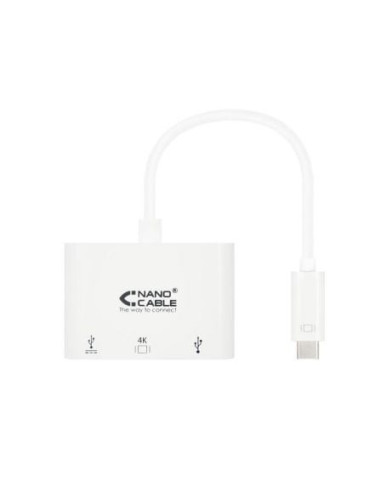 Conversor nanocable 10.16.4302/ usb tipo-c macho - hdmi hembra/ usb tipo-c hembra/ usb hembra/ 15cm/ blanco