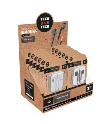 Expositor de auriculares tech one tech eartech tec1003 / con micrófono/ jack 3.5/ incluye 6 auriculares blancos y 6 auriculares