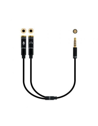 Adaptador audio nanocable 10.24.1202/ jack 3.5 macho - 2x jack 3.5 hembra/ 30cm/ negro