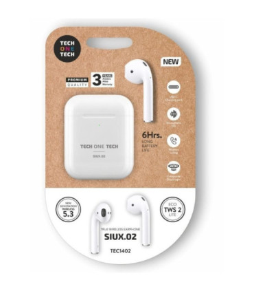 Auriculares bluetooth tech one tech siux.02 tec1402/ con estuche de carga/ autonomía 6h/ blancos