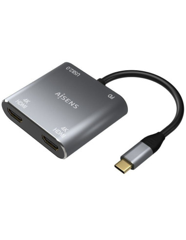 Conversor usb tipo-c aisens a109-0625/ 2x hdmi 4k sst mst hembra - usb tipo-c macho - usb hembra - usb tipo-c hembra