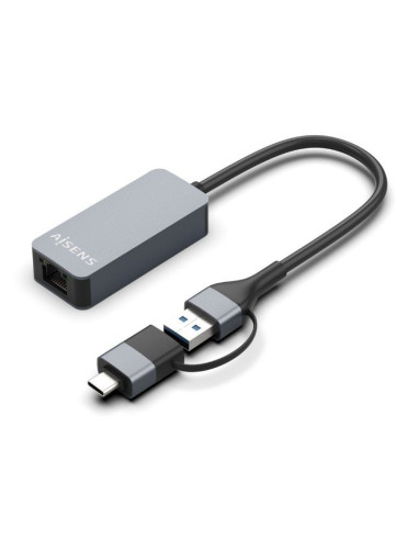 Adaptador usb 3.2 gen1 aisens a109-0710/ usb macho - usb tipo-c macho - rj45 hembra/ 2500mbps/ 15cm/ gris